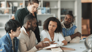 Instructor in classroom with students