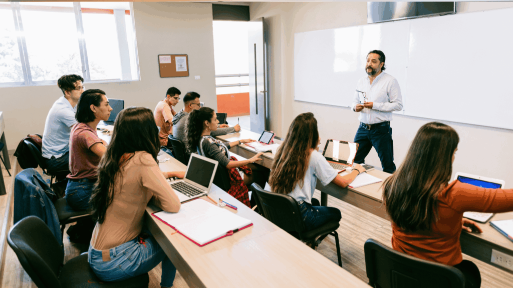 Instructor in classroom with students