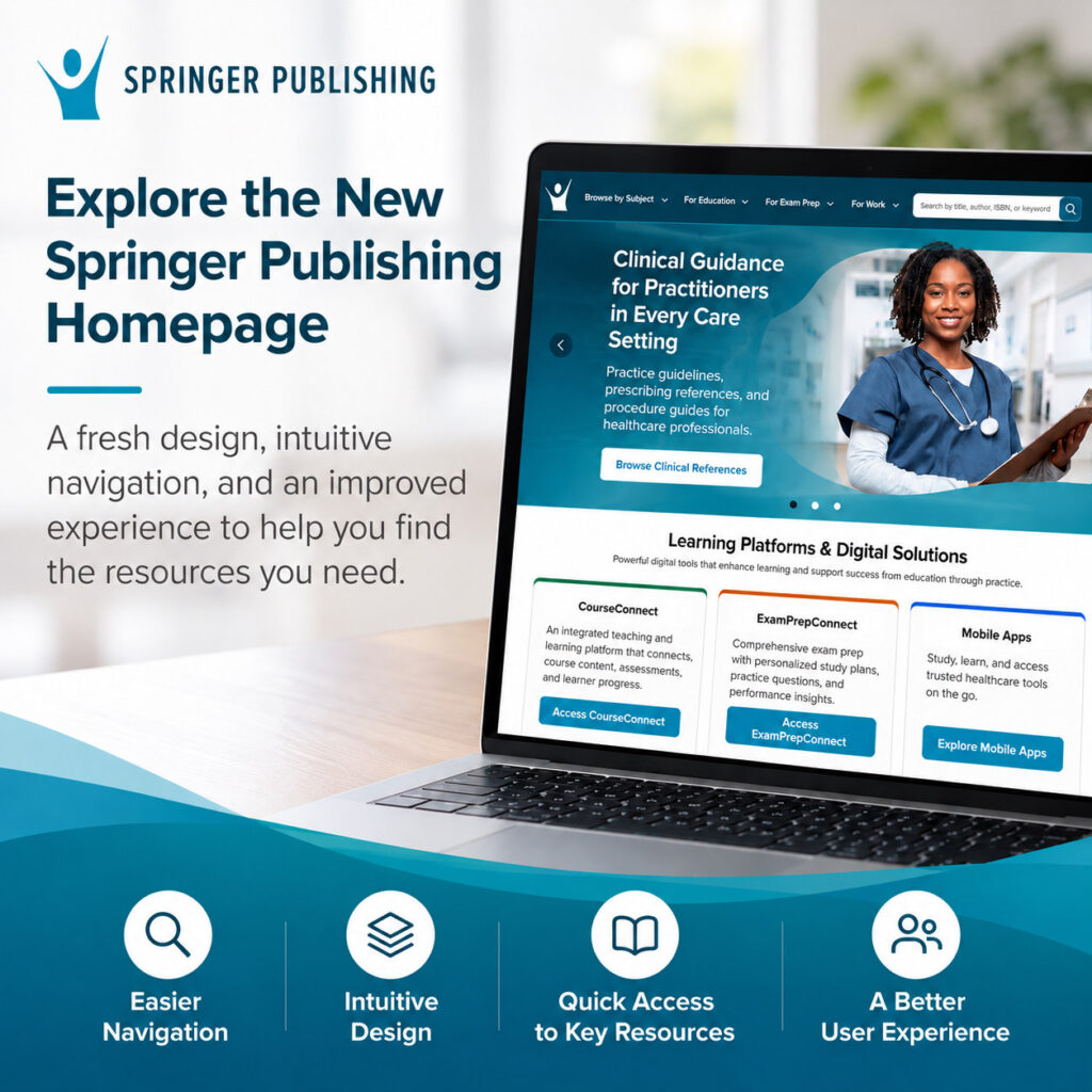 The new Springer Publishing homepage shown on a laptop